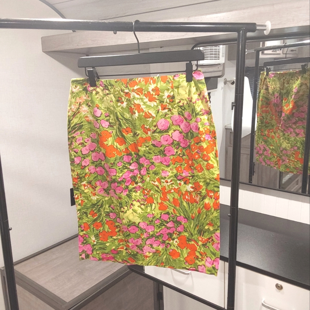 Sunny Leigh Floral Mini Skirt - Orange, Pink, Green Size 10